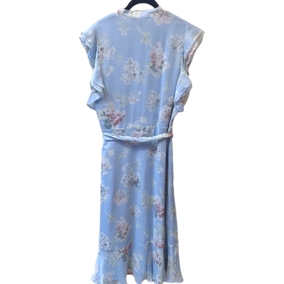 Lauren Ralph Lauren Blue Floral Ruffled Pintucked Spring Chiffon Dress (10) - Picture 2 of 4